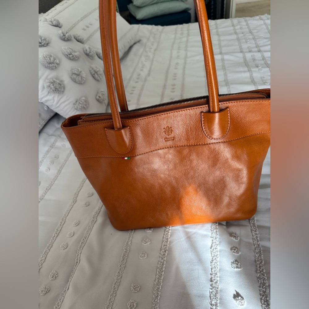 Florentine Tan Leather Tote Bag EUC - Picture 8 of 9